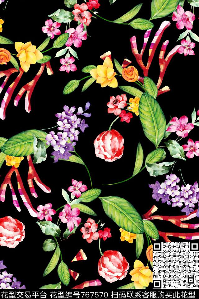 小碎花花卉彩鹿角数码印花华亿平台下载（图片编号: 767570） - 瓦栏（Walan）