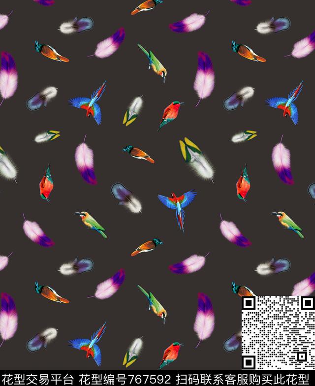 乱花小鸟鸟数码印花华亿平台下载（图片编号: 767592） - 瓦栏（Walan）