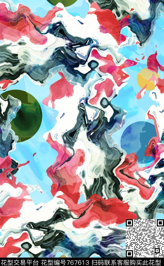抽象花卉圆形时尚印花数码印花华亿平台下载（图片编号: 767613） - 瓦栏（Walan）