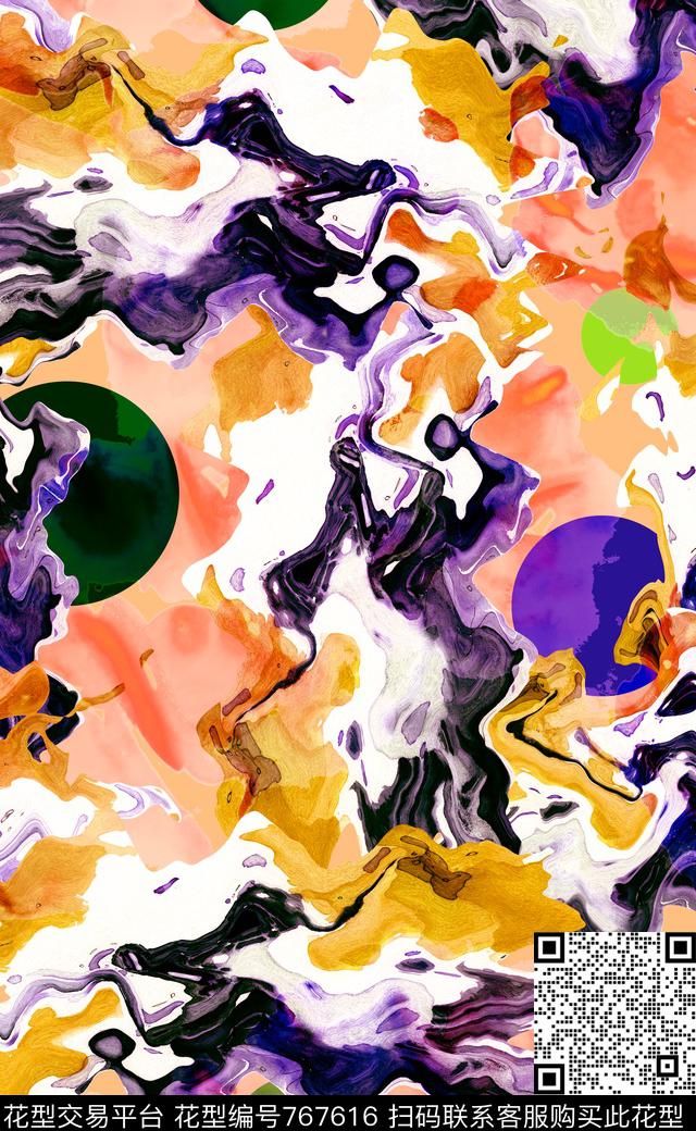 抽象花卉圆形时尚印花数码印花华亿平台下载（图片编号: 767616） - 瓦栏（Walan）