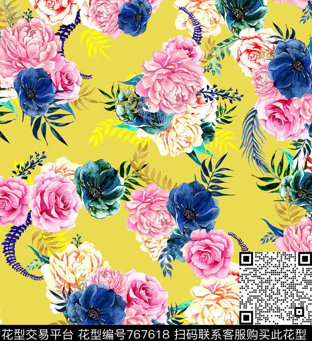 大花写实花卉2017女装数码印花华亿平台下载（图片编号: 767618） - 瓦栏（Walan）