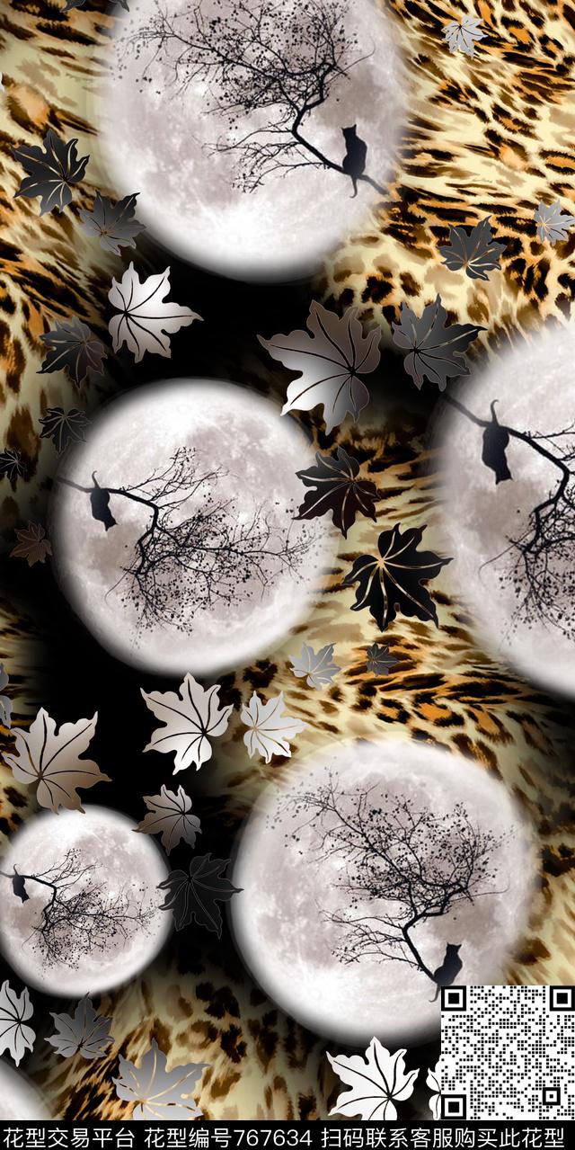 月球豹纹树叶数码印花华亿平台下载（图片编号: 767634） - 瓦栏（Walan）