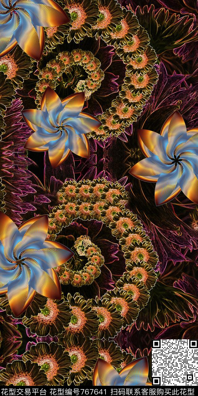 花卉不规则几何几何数码印花华亿平台下载（图片编号: 767641） - 瓦栏（Walan）