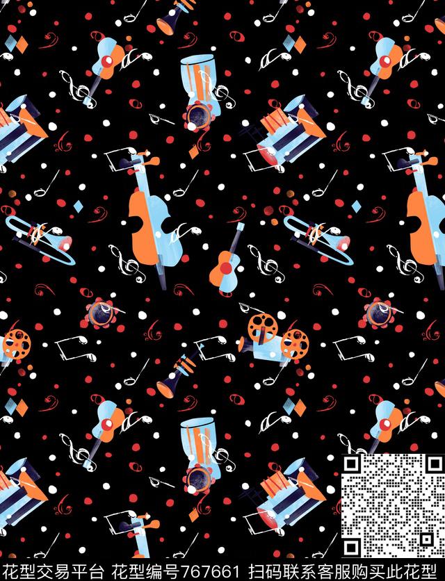 音符乐器手绘传统印花华亿平台下载（图片编号: 767661） - 瓦栏（Walan）