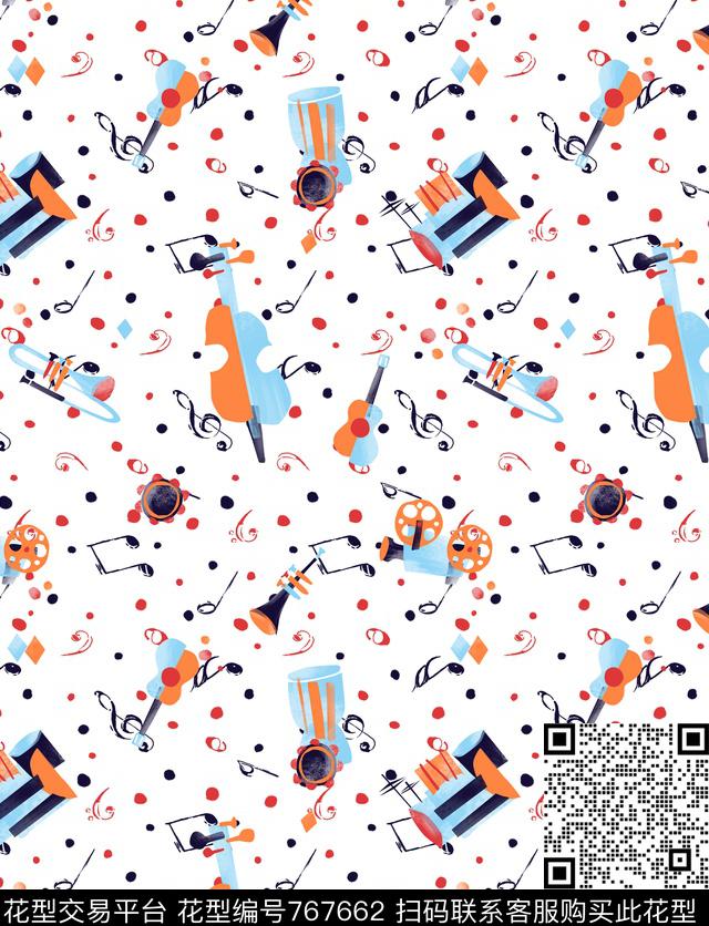 音符乐器手绘传统印花华亿平台下载（图片编号: 767662） - 瓦栏（Walan）
