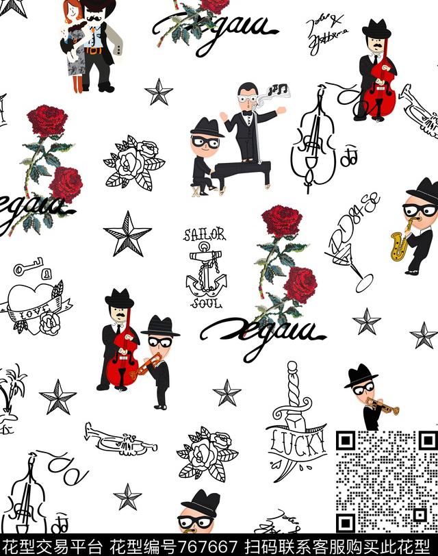 欧美卡通小人数码印花华亿平台下载（图片编号: 767667） - 瓦栏（Walan）