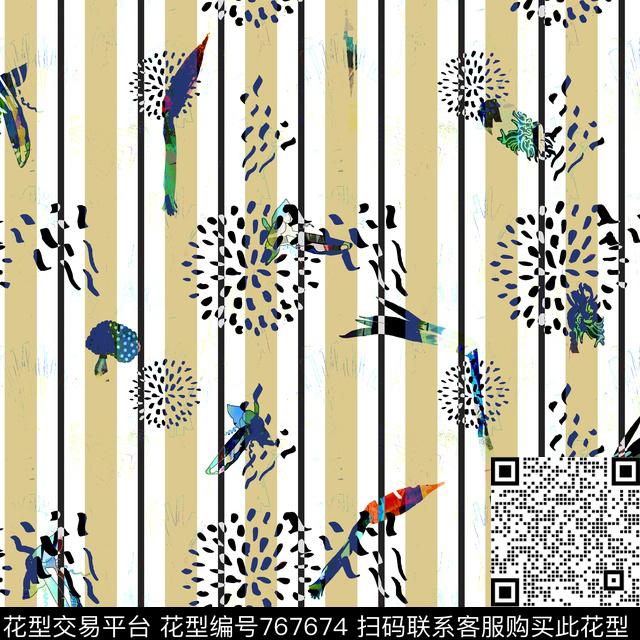 趣味条纹几何数码印花华亿平台下载（图片编号: 767674） - 瓦栏（Walan）