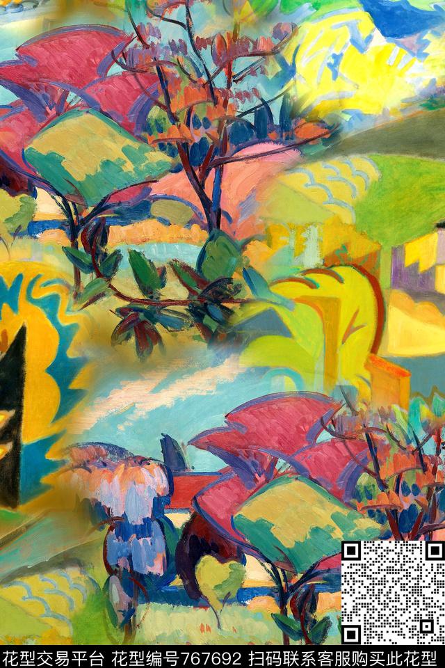 抽象拼接风景数码印花华亿平台下载（图片编号: 767692） - 瓦栏（Walan）