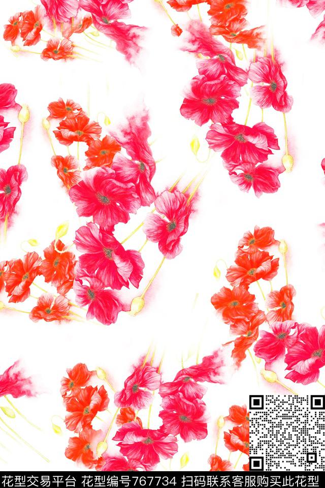 大花花朵花卉数码印花华亿平台下载（图片编号: 767734） - 瓦栏（Walan）