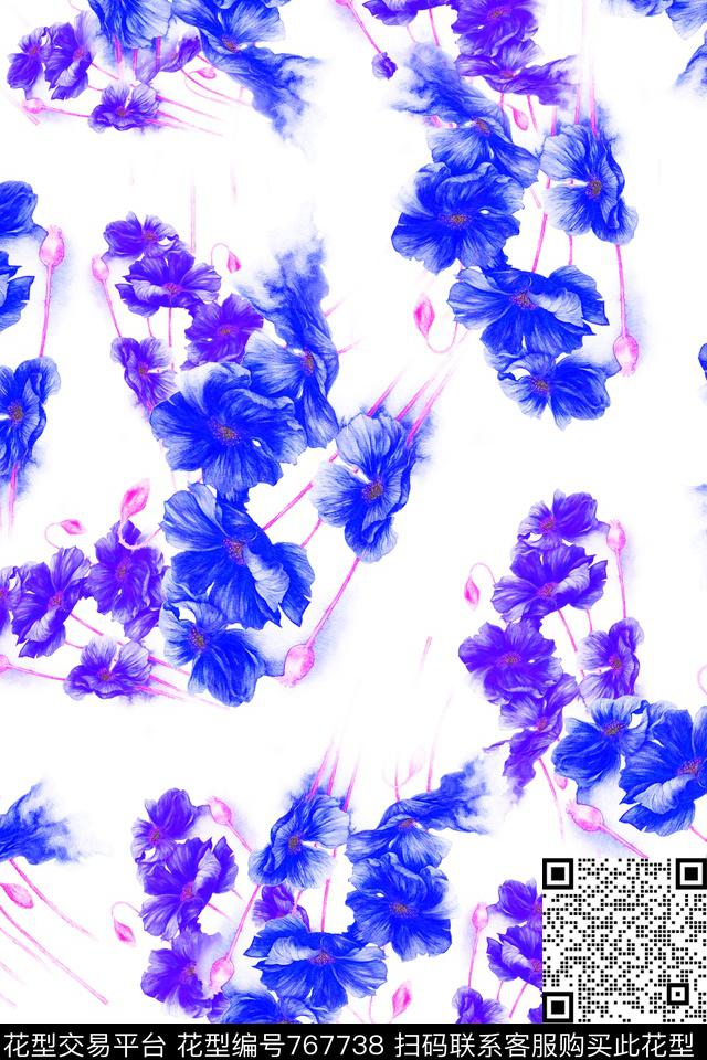 大花花朵花卉数码印花华亿平台下载（图片编号: 767738） - 瓦栏（Walan）