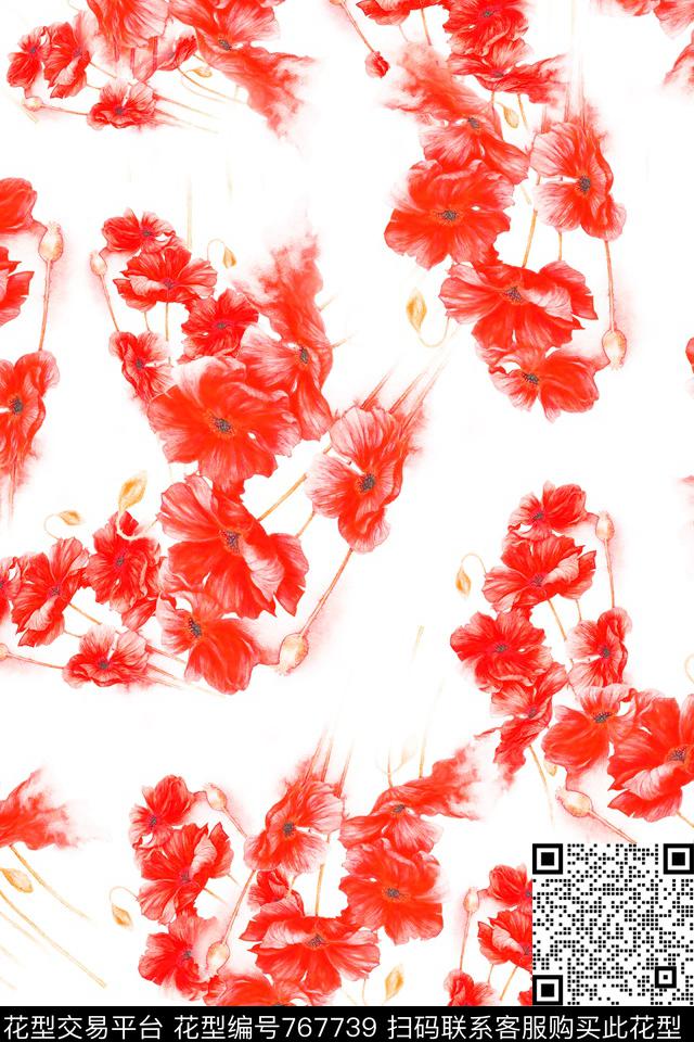 大花花朵花卉数码印花华亿平台下载（图片编号: 767739） - 瓦栏（Walan）