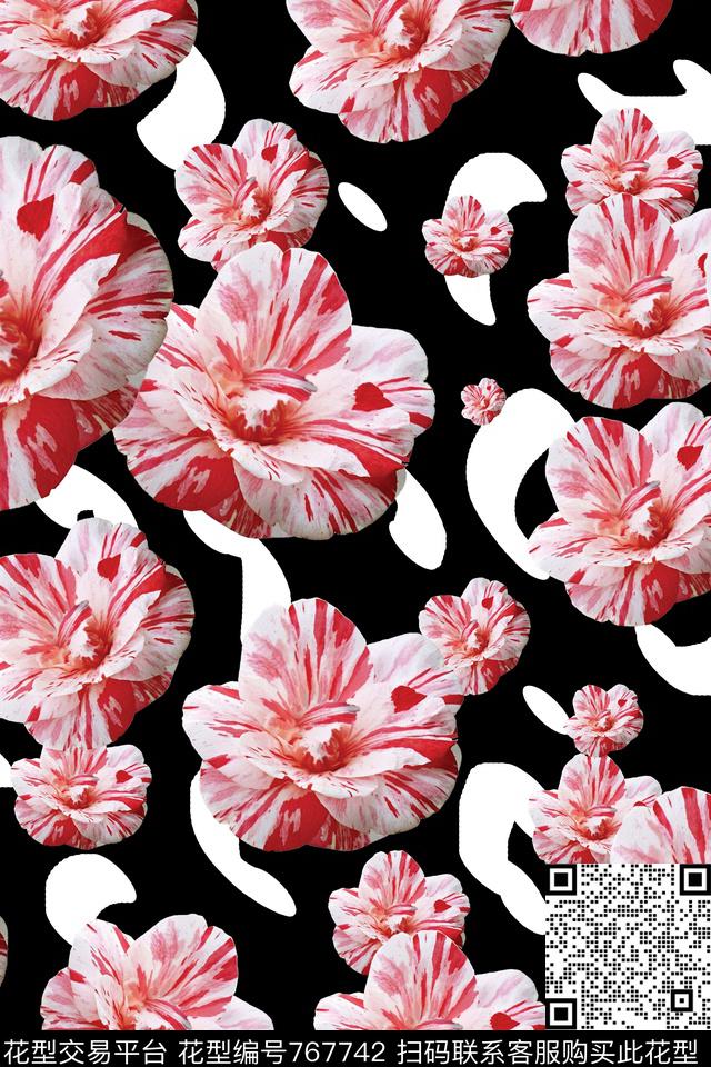 大花花朵花卉数码印花华亿平台下载（图片编号: 767742） - 瓦栏（Walan）