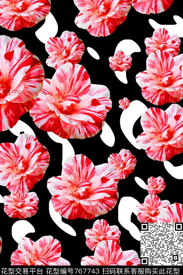 大花花朵花卉数码印花华亿平台下载（图片编号: 767743） - 瓦栏（Walan）