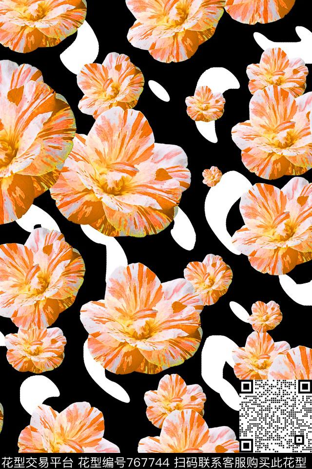 大花花朵花卉数码印花华亿平台下载（图片编号: 767744） - 瓦栏（Walan）