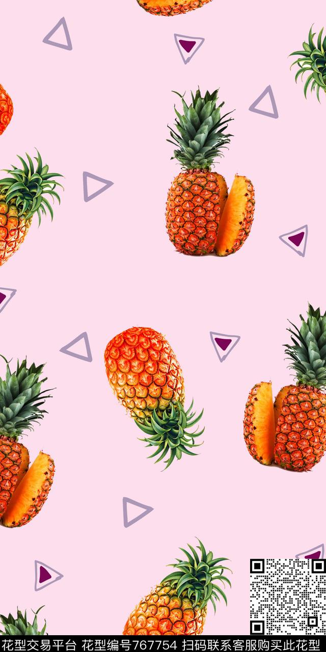 热带菠萝几何数码印花华亿平台下载（图片编号: 767754） - 瓦栏（Walan）