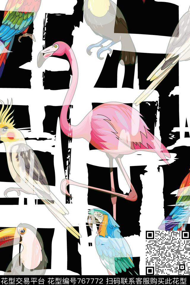 翅膀仙鹤羽毛传统印花华亿平台下载（图片编号: 767772） - 瓦栏（Walan）