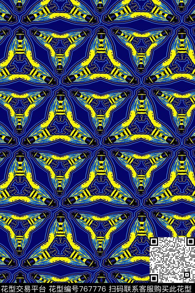 几何昆虫蜡笔画传统印花华亿平台下载（图片编号: 767776） - 瓦栏（Walan）