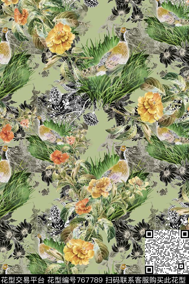 草木绿花草花鸟数码印花华亿平台下载（图片编号: 767789） - 瓦栏（Walan）