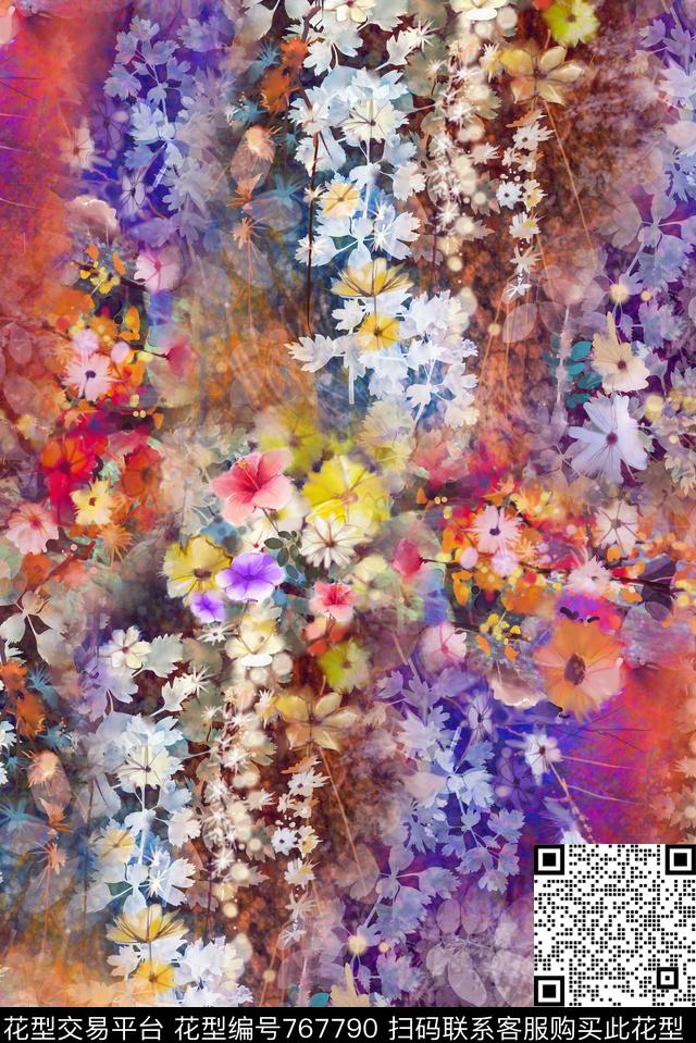 满版五彩花卉数码印花华亿平台下载（图片编号: 767790） - 瓦栏（Walan）