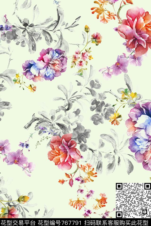 手绘花卉数码印花华亿平台下载（图片编号: 767791） - 瓦栏（Walan）