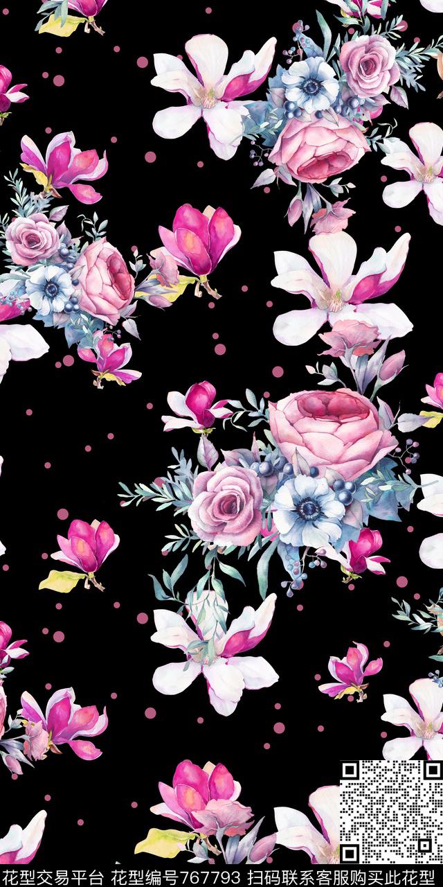 玫瑰郁金香花卉数码印花华亿平台下载（图片编号: 767793） - 瓦栏（Walan）