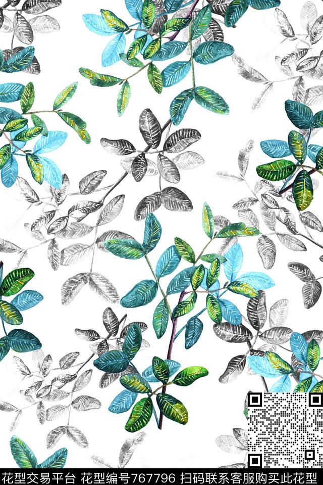 手绘树枝枝条数码印花华亿平台下载（图片编号: 767796） - 瓦栏（Walan）