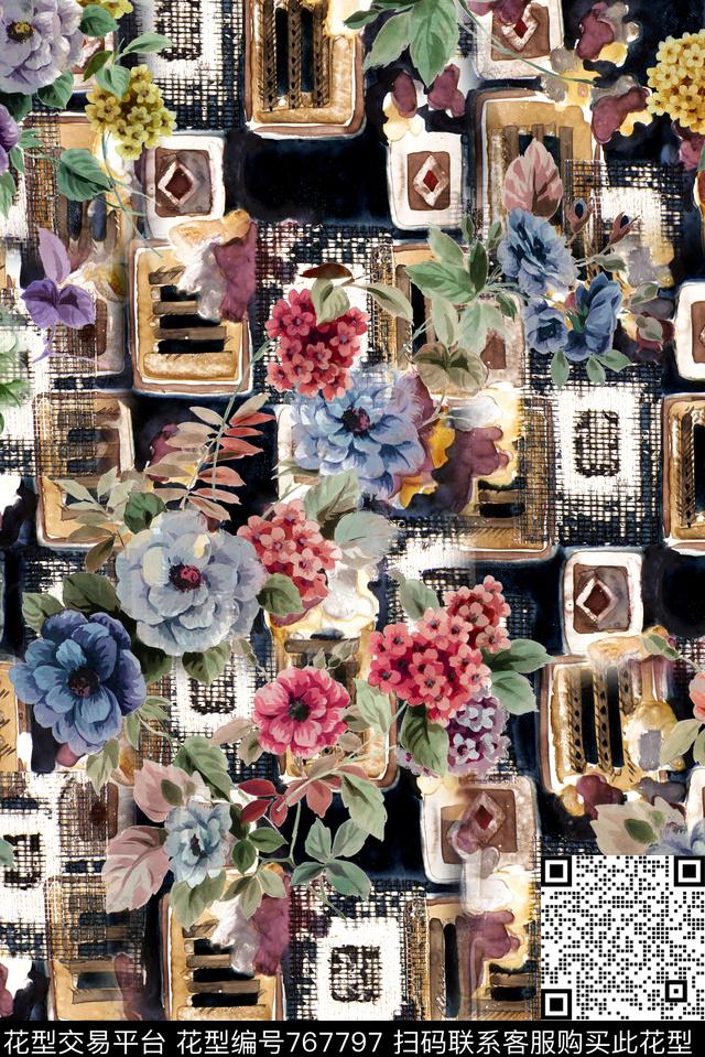 复古花卉肌理数码印花华亿平台下载（图片编号: 767797） - 瓦栏（Walan）