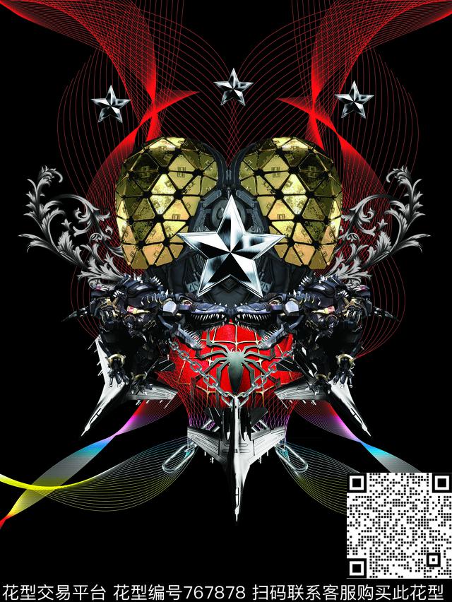 骷髅机甲机械数码印花华亿平台下载（图片编号: 767878） - 瓦栏（Walan）