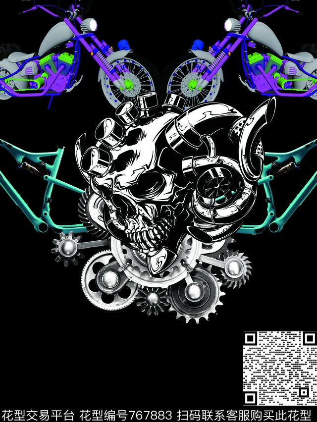 潮流图案男装数码印花骷髅数码印花华亿平台下载（图片编号: 767883） - 瓦栏（Walan）