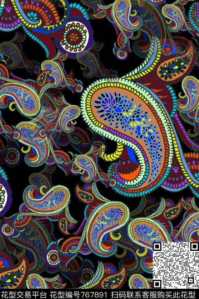 火腿花腰果佩斯利数码印花华亿平台下载（图片编号: 767891） - 瓦栏（Walan）