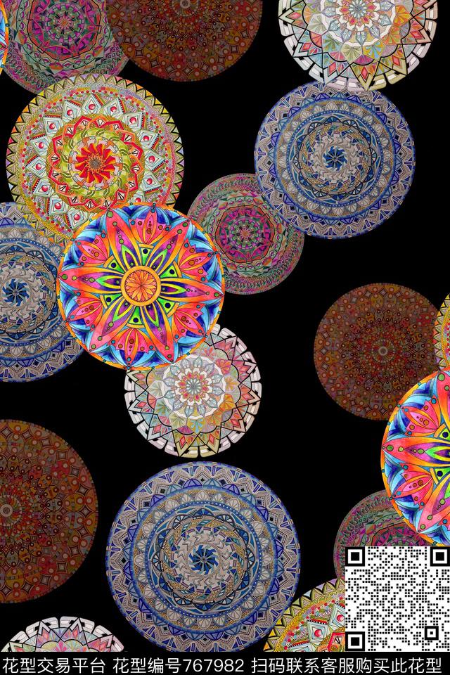 花纹圆分形艺术数码印花华亿平台下载（图片编号: 767982） - 瓦栏（Walan）