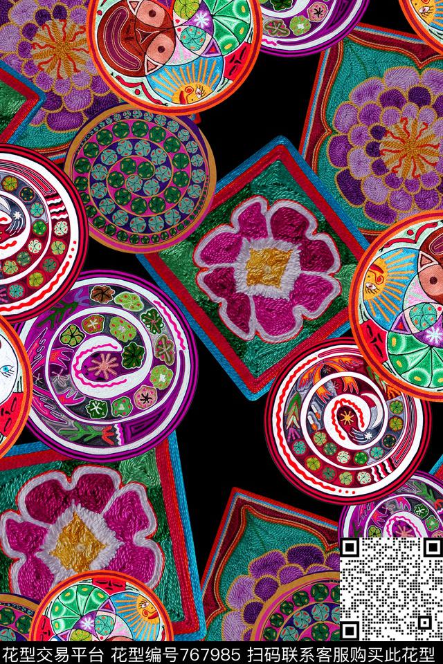 刺绣圆格子数码印花华亿平台下载（图片编号: 767985） - 瓦栏（Walan）