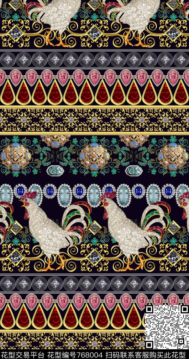 珠宝宝石鸡欧式花纹数码印花华亿平台下载（图片编号: 768004） - 瓦栏（Walan）