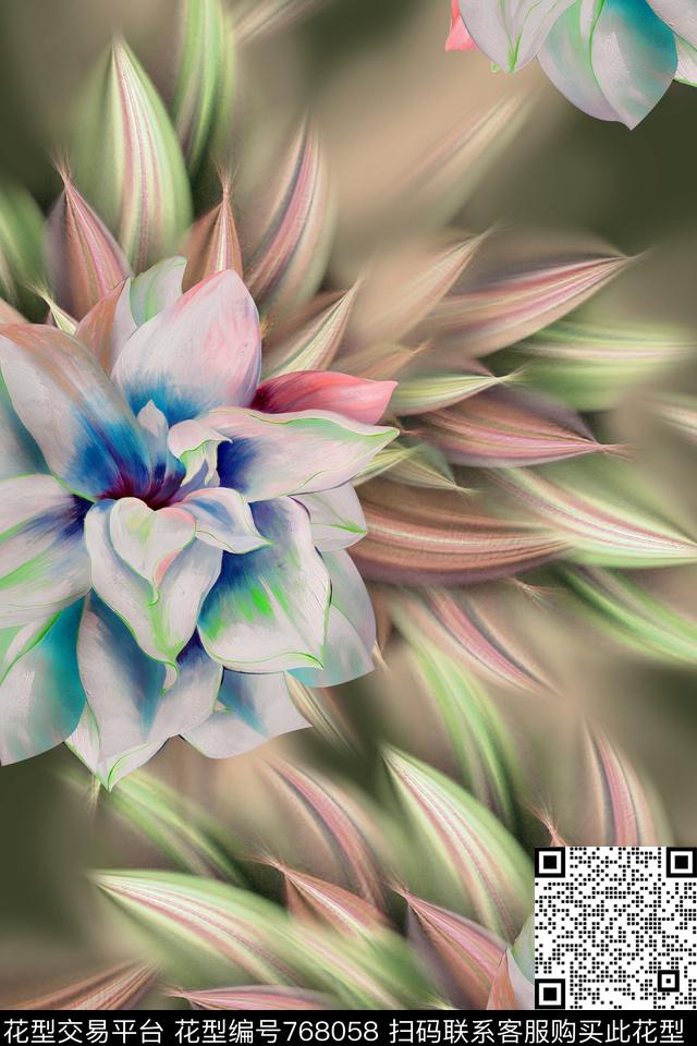 花卉花朵羽毛数码印花华亿平台下载（图片编号: 768058） - 瓦栏（Walan）