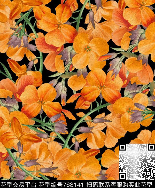 丝巾女装家纺花卉时尚数码印花华亿平台下载（图片编号: 768141） - 瓦栏（Walan）