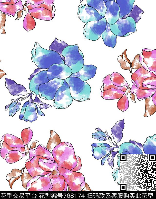 丝巾女装家纺花卉时尚数码印花华亿平台下载（图片编号: 768174） - 瓦栏（Walan）