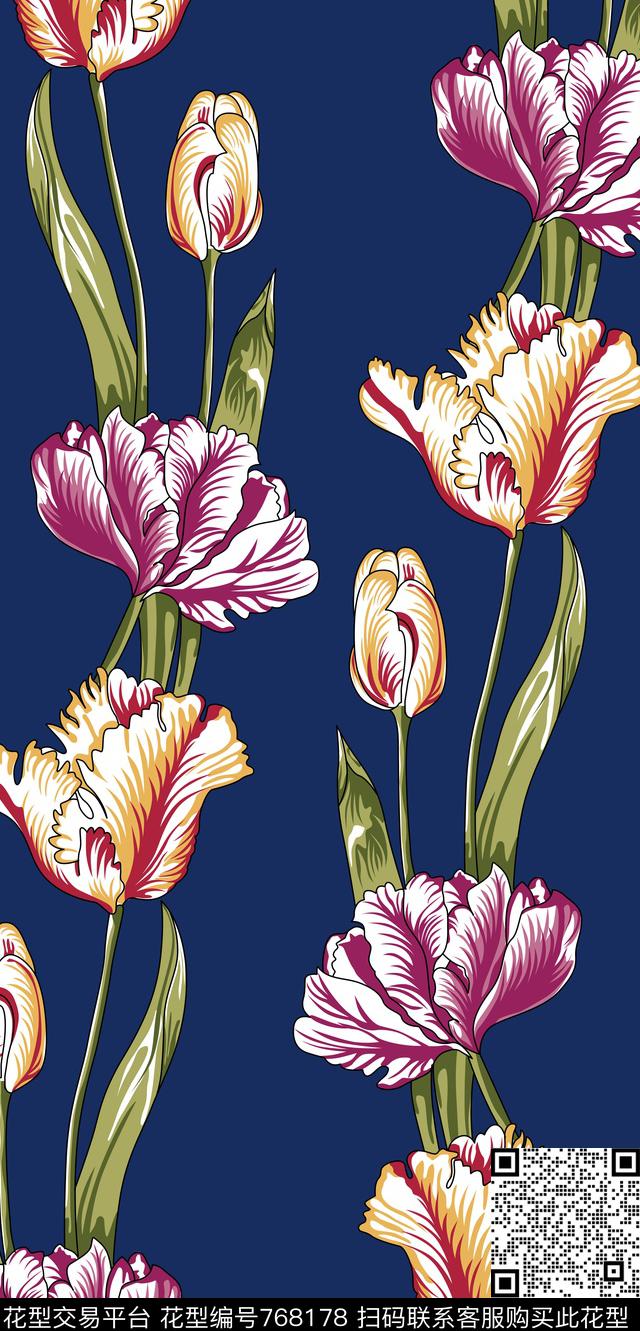 丝巾女装家纺花卉时尚传统印花华亿平台下载（图片编号: 768178） - 瓦栏（Walan）