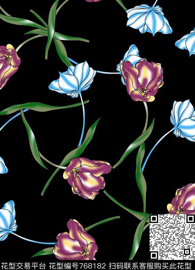 丝巾女装家纺花卉时尚传统印花华亿平台下载（图片编号: 768182） - 瓦栏（Walan）