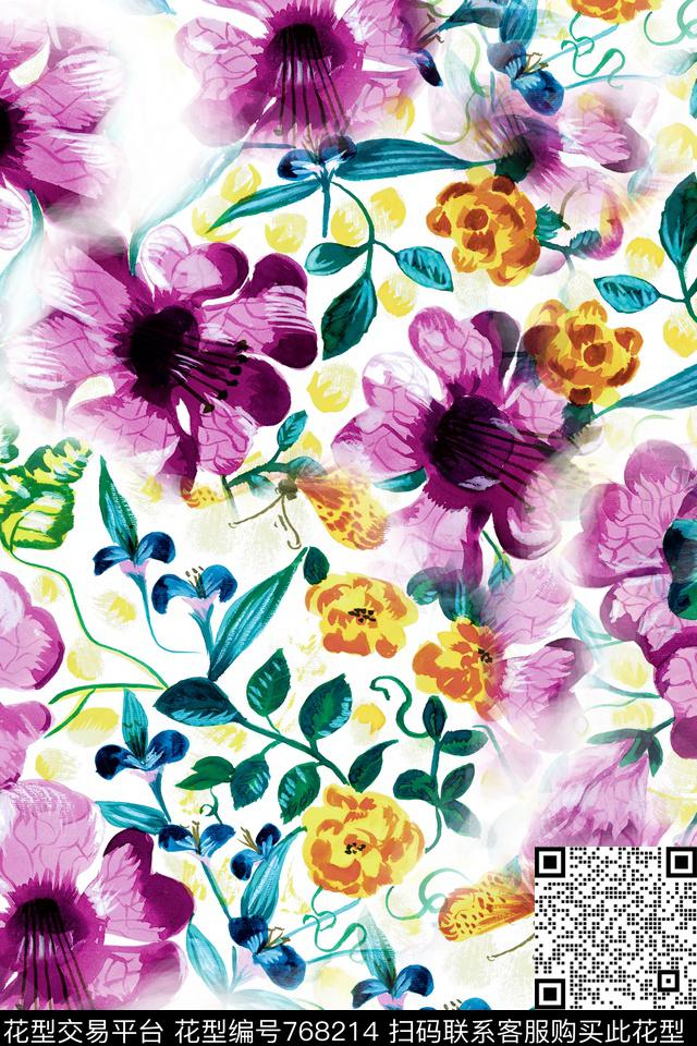 花朵花卉数码印花华亿平台下载（图片编号: 768214） - 瓦栏（Walan）