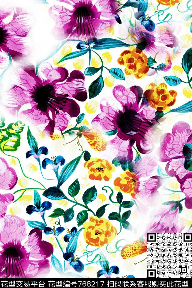 花朵花卉数码印花华亿平台下载（图片编号: 768217） - 瓦栏（Walan）