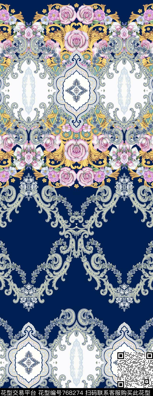 欧式青花瓷民族风数码印花华亿平台下载（图片编号: 768274） - 瓦栏（Walan）