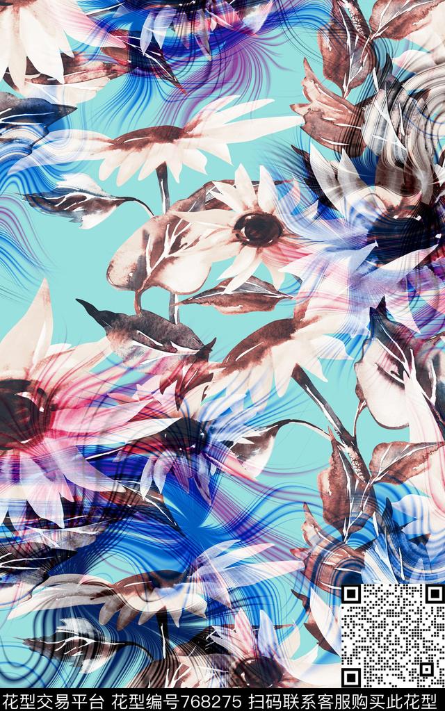 兰花花朵花卉数码印花华亿平台下载（图片编号: 768275） - 瓦栏（Walan）