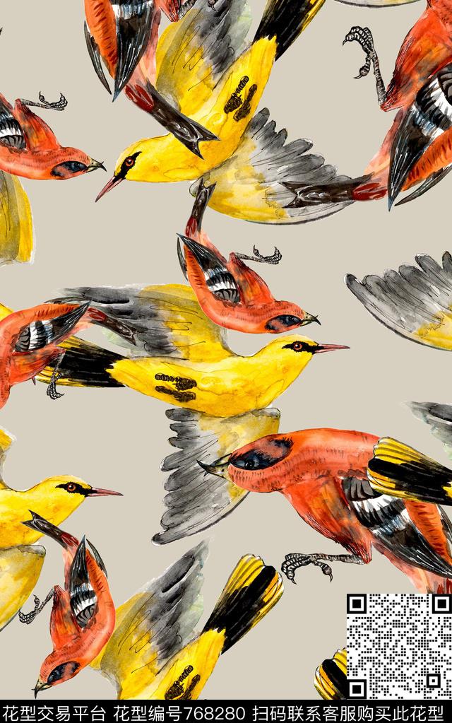 鹦鹉羽毛动物纹数码印花华亿平台下载（图片编号: 768280） - 瓦栏（Walan）