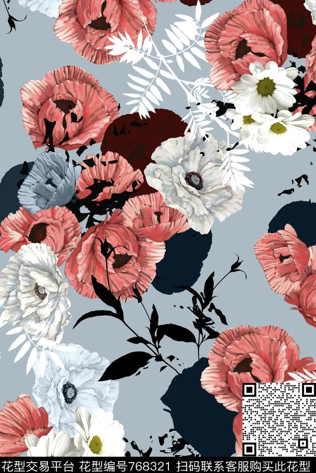 清新舒雅手绘数码印花华亿平台下载（图片编号: 768321） - 瓦栏（Walan）