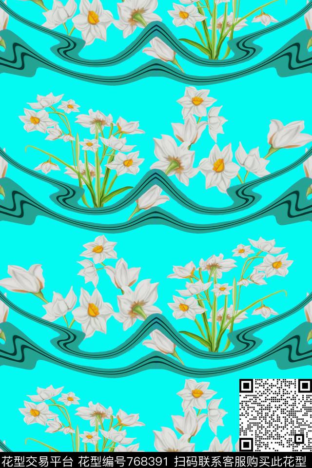 水仙花女装T恤卫衣外套白色绿色数码印花华亿平台下载（图片编号: 768391） - 瓦栏（Walan）