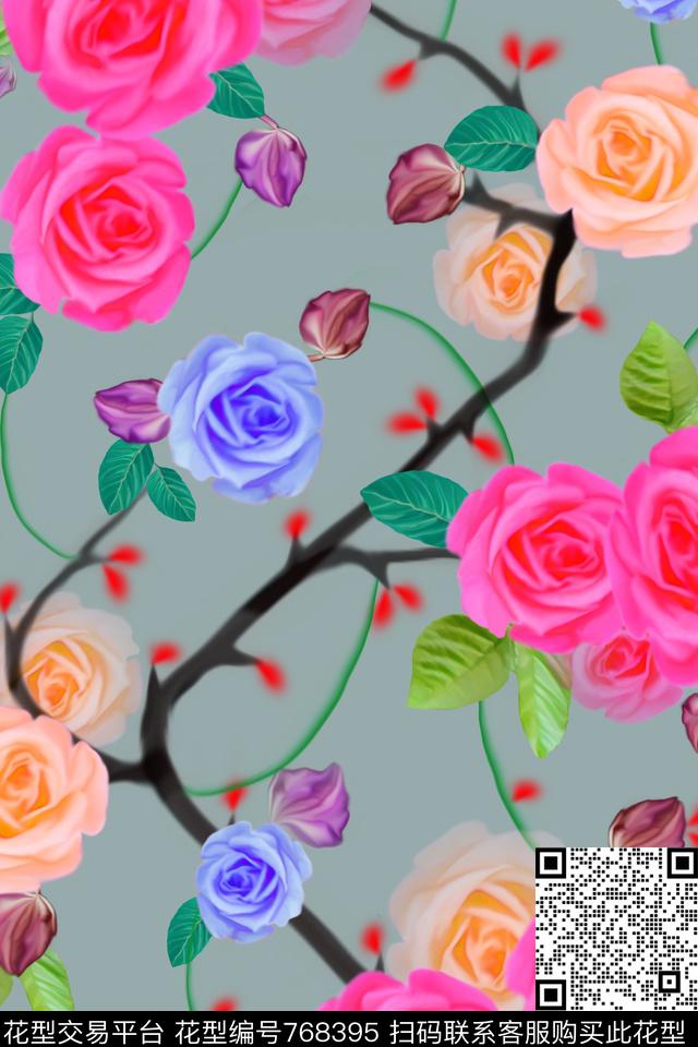 月季花女装T恤卫衣红色黄色数码印花华亿平台下载（图片编号: 768395） - 瓦栏（Walan）