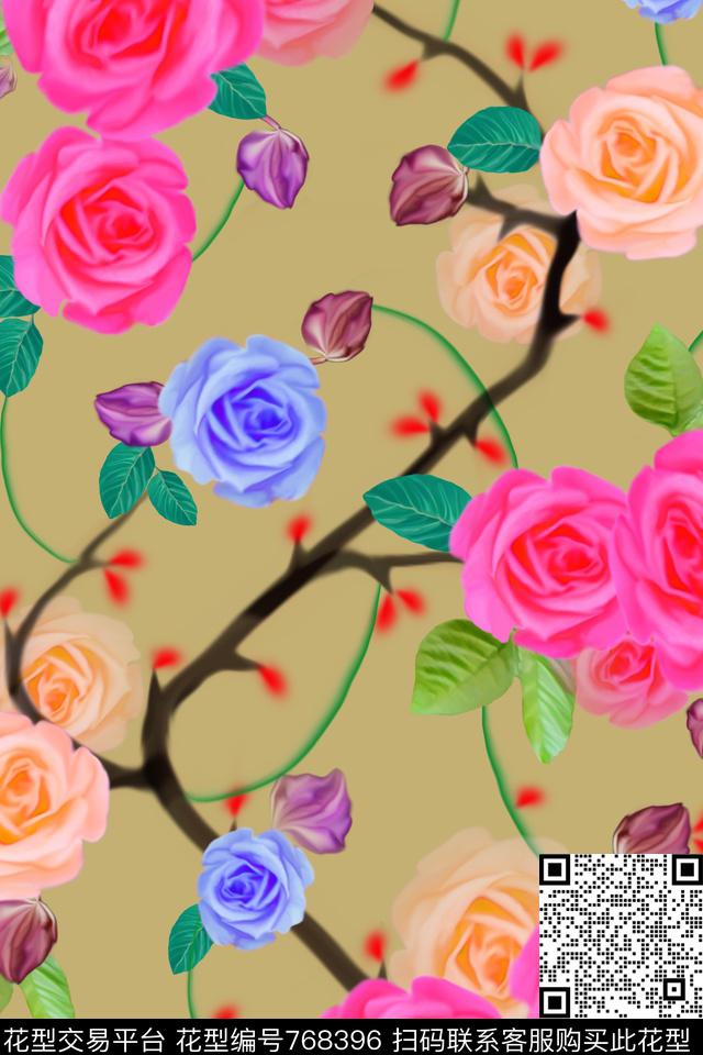 月季花女装T恤卫衣红色黄色数码印花华亿平台下载（图片编号: 768396） - 瓦栏（Walan）