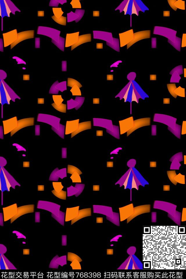 抽象遮阳伞女装夹克衫外套半身裙黑色黄色数码印花华亿平台下载（图片编号: 768398） - 瓦栏（Walan）