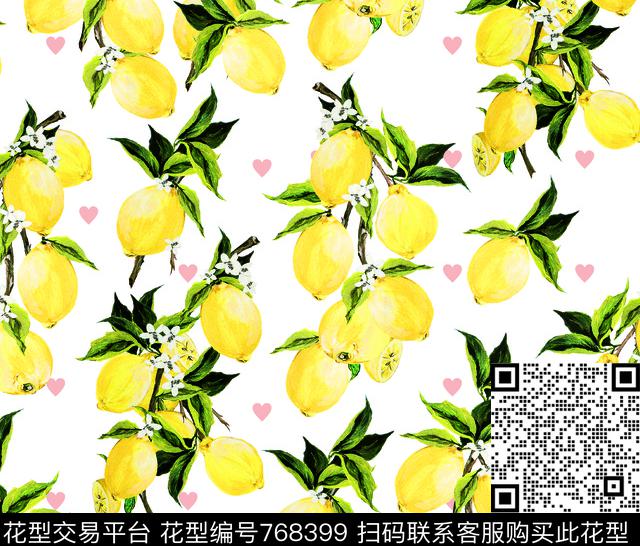 柠檬水果花卉数码印花华亿平台下载（图片编号: 768399） - 瓦栏（Walan）