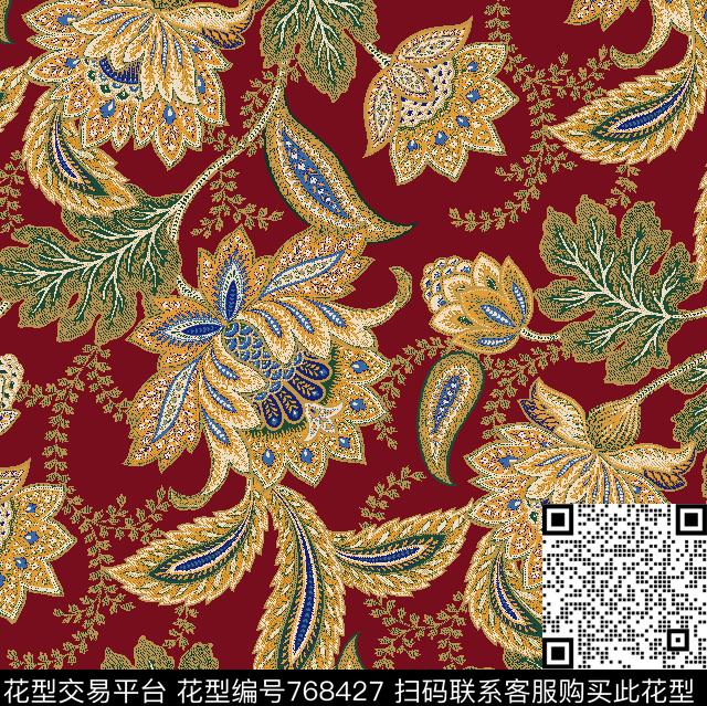 花卉花朵面料花传统印花华亿平台下载（图片编号: 768427） - 瓦栏（Walan）